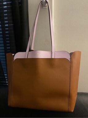 Kate Spade Magnolia Street Double Pocket MD Tote Bag Brown & Lilac Leather NWOT